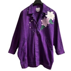 Vintage Sundance Designs Jacket Womens M Dark Purple Denim Floral Beaded Western